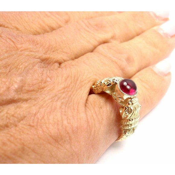 Very Rare! Authentic Zolotas Greece 18k Yellow Gold Pink Tourmaline Band Ring - Picture 7 of 8